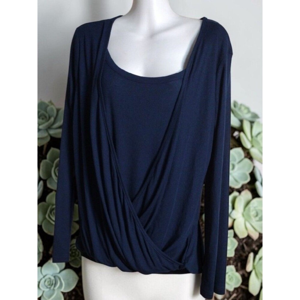 Kim & Cami Women’s Navy Draped Wrap-Front Top Size Extra Large